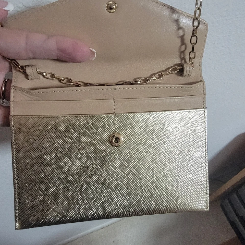 Halogen Gold Metallic with Gold Chain Shoulder/Crossbody Wallet